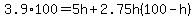 3.9%2A100=5h%2B2.75h%28100-h%29