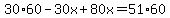 30%2A60-30x%2B80x=51%2A60