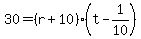 30=%28r%2B10%29%28t-1%2F10%29