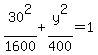 30%5E2%2F1600+%2B+y%5E2%2F400+=+1