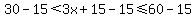 30-15%3C3x%2B15-15%3C=60-15