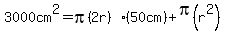 3000cm%5E2=pi%282r%29%2850cm%29%2Bpi%28r%5E2%29