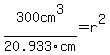 300cm%5E3%2F20.933cm=r%5E2