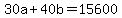 30a+%2B+40b+=+15600