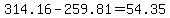 314.16-259.81=54.35