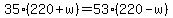 35%28220%2Bw%29=53%28220-w%29