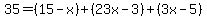 35=%2815-x%29%2B%2823x-3%29%2B%283x-5%29