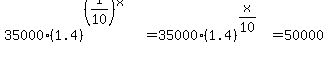 35000%281.4%29%5E%28%281%2F10%29%5Ex%29+=+35000%281.4%29%5E%28x%2F10%29+=+50000