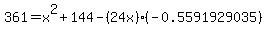 361=x%5E2%2B144-%2824x%29%28-0.5591929035%29