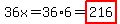 36x=36%2A6=highlight%28216%29