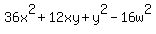 36x%5E2%2B12xy%2By%5E2-16w%5E2