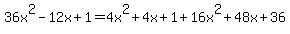 36x%5E2-12x%2B+1=4x%5E2%2B4x%2B+1+%2B+16x%5E2+%2B48x+%2B36