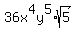 36x%5E4y%5E5%2Asqrt%285%29