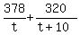 378%2Ft+%2B+320%2F%28t%2B10%29
