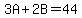 3A+%2B+2B+=+44