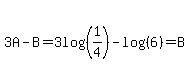 3A-B=3log%28%281%2F4%29%29-log%28%286%29%29=B