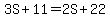 3S%2B11+=+2S%2B22%29