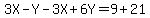 3X-Y-3X%2B6Y=9%2B21