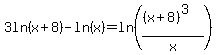 3ln%28x%2B8%29-ln%28x%29=ln%28%28%28x%2B8%29%5E3%29%2Fx%29