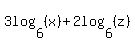 3log%286%2C%28x%29%29%2B2log%286%2C%28z%29%29