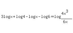 3logx%2Blog4-logx-log6=log%28%284x%5E3%29%2F%286x%29%29