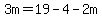 \"3m+=+19+-+4+-2m\"
