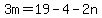 \"3m+=+19+-+4+-2n\"