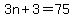 3n+%2B+3+=+75