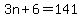 3n+%2B+6+=+141