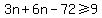 3n+%2B+6n+-+72+%3E=+9