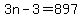 3n+-+3+=+897
