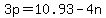 3p=10.93-4n
