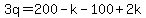 3q=200-k-100%2B2k