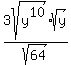 3sqrt%28y%5E10%29%2Asqrt%28y%29%2Fsqrt%2864%29