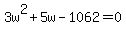 3w%5E2+%2B+5w+-+1062+=+0