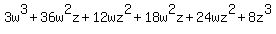 3w%5E3+%2B+36w%5E2z+%2B+12wz%5E2+%2B+18w%5E2z+%2B+24wz%5E2+%2B+8z%5E3
