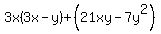 3x%283x-y%29%2B%2821xy-7y%5E2%29