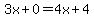 3x%2B0=4x%2B4