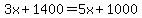 3x%2B1400=5x%2B1000