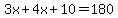 3x%2B4x%2B10=180