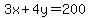 3x%2B4y=200
