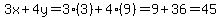 3x%2B4y=3%283%29%2B4%289%29=9%2B36=45