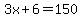 3x%2B6=150