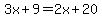 3x%2B9=2x%2B20
