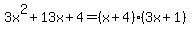 3x%5E2%2B13x%2B4=%28x%2B4%29%283x%2B1%29