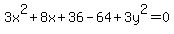 3x%5E2%2B8x%2B36-64%2B3y%5E2=0