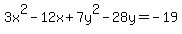 3x%5E2-12x%2B7y%5E2-28y=-19