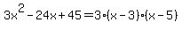 3x%5E2-24x%2B45=3%28x-3%29%28x-5%29