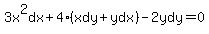 3x%5E2dx%2B4%28xdy%2Bydx%29-2ydy=0