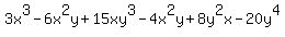 3x%5E3-6x%5E2y%2B15xy%5E3-4x%5E2y%2B8y%5E2x-20y%5E4